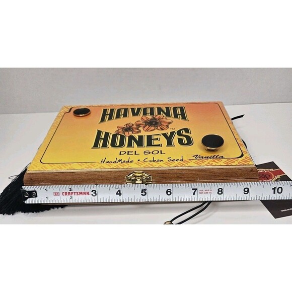 Havana Honeys Del Sol Vintage Wood Cigar Box Purse Orsons Place New W/strap - Picture 8 of 10